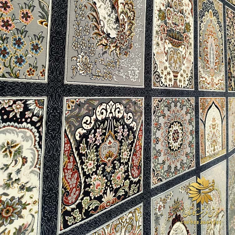 فرش ۱۵۰۰ شانه طرح خشتی سرمه ای تراکم 4500 — تصویر ۲
