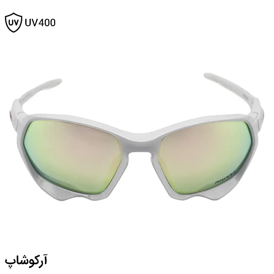 عینک ورزشی اوکلی با فریم سفید براق، بیسدار، لنز جیوهای، چند رنگ و UV400 مدل OO9019-0959 — تصویر ۲