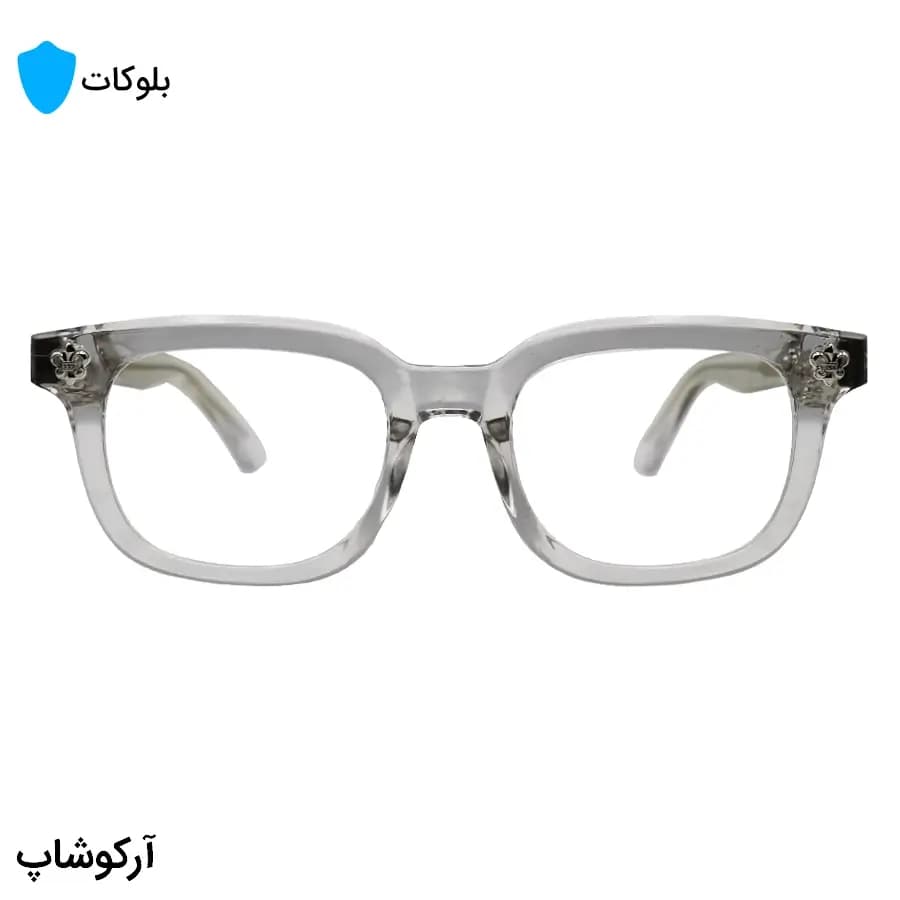 عینک برند کروم هارتز با فریم مستطیلی شکل، رنگ شفاف (بیرنگ) و نقرهای، دسته سیمدار و لنز بلوکات مدل 9203 — تصویر ۳
