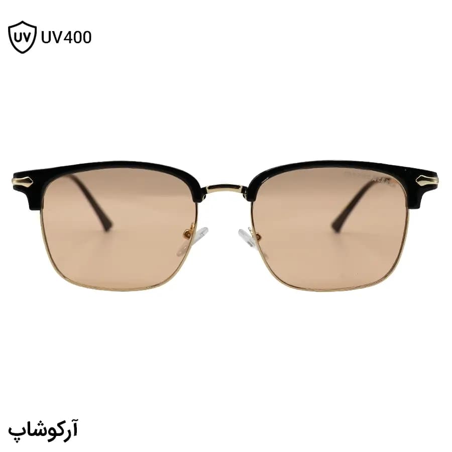 عینک دید در شب Chrome Hearts با فریم شکل کلاب مستر، رنگ مشکی براق و طلایی و لنز نارنجی کمرنگ مدل 25553 — تصویر ۲
