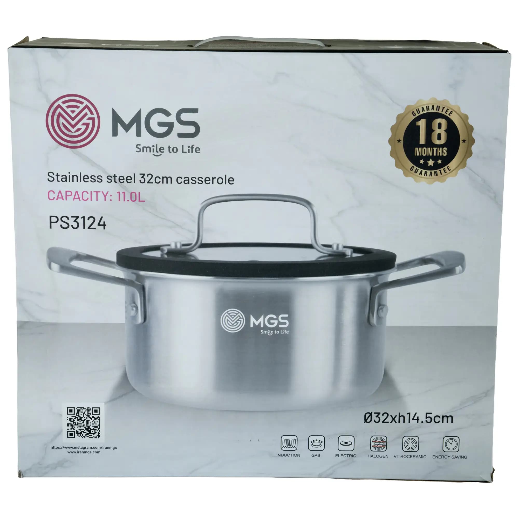 قابلمه سایز 32 استیل MGS مدل 3124 کف لیزری نچسب — تصویر ۲