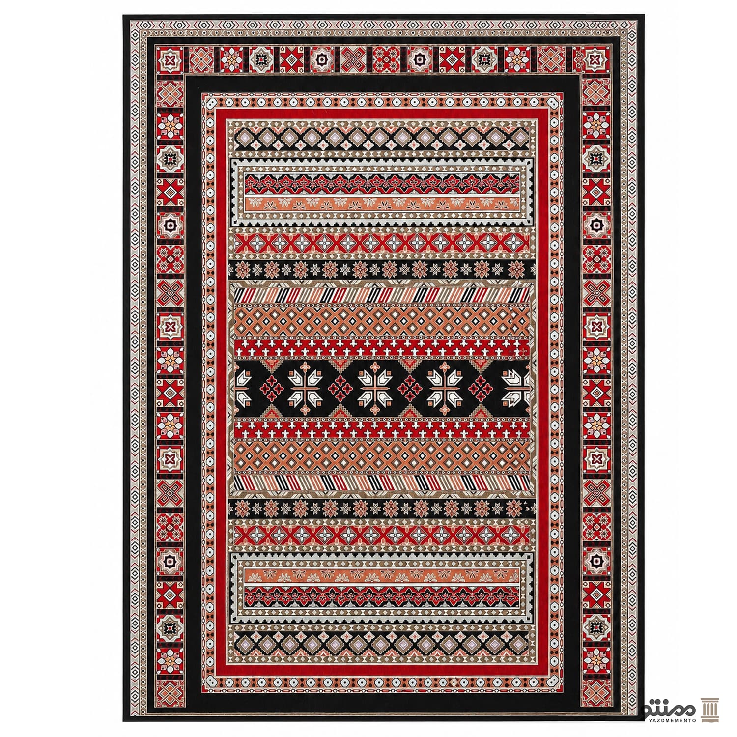 روفرشی دو رو مخمل کیا باف یزد مدل گبه رنگ مشکی — تصویر ۲