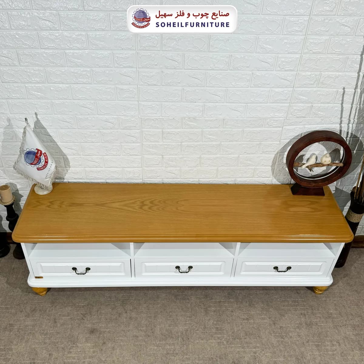 میز تلویزیون 140 3کشو سهیل روکش چوب طبیعی بلوط — تصویر ۷