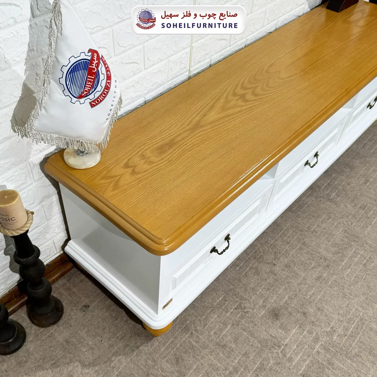 میز تلویزیون 140 3کشو سهیل روکش چوب طبیعی بلوط — تصویر ۵