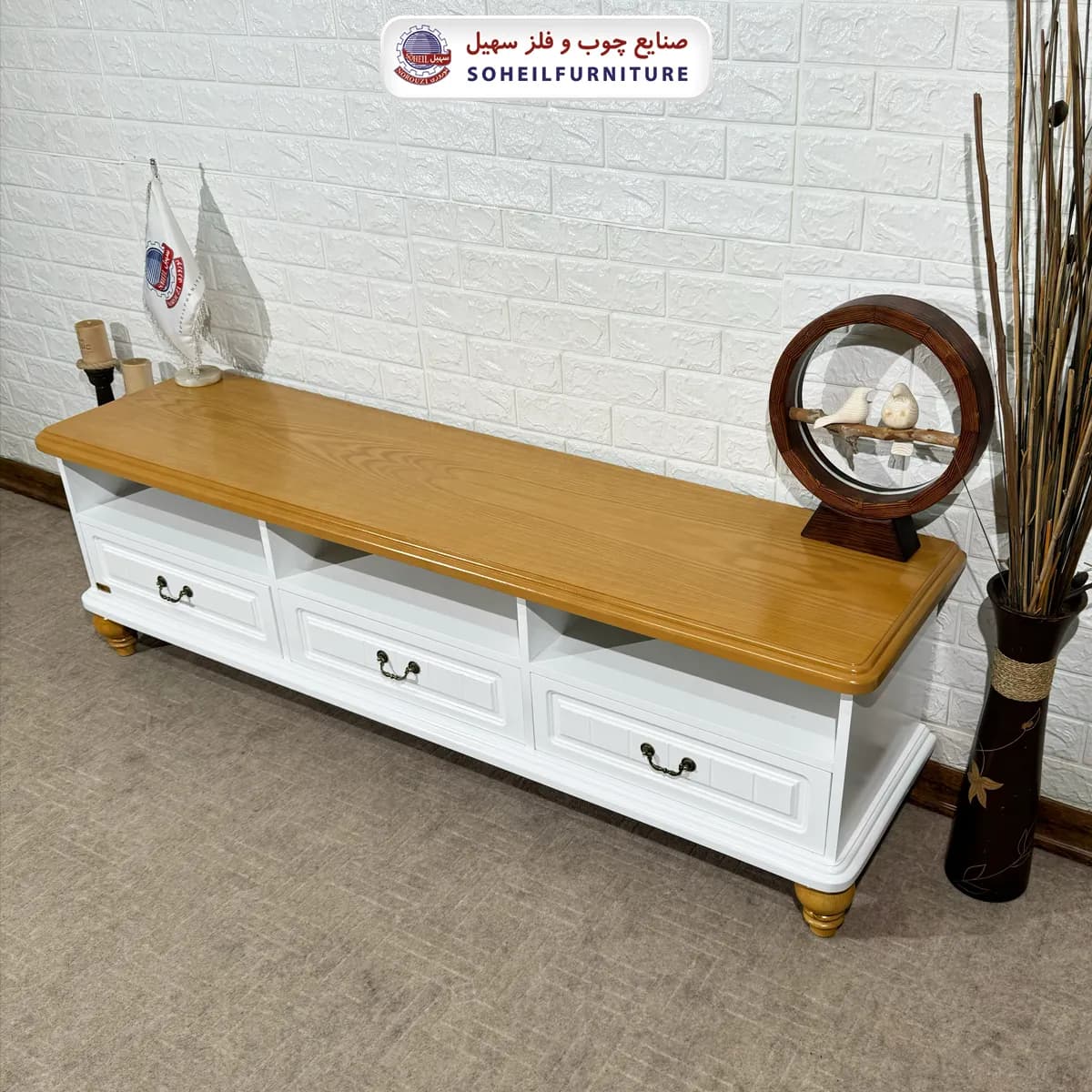 میز تلویزیون 140 3کشو سهیل روکش چوب طبیعی بلوط — تصویر ۴