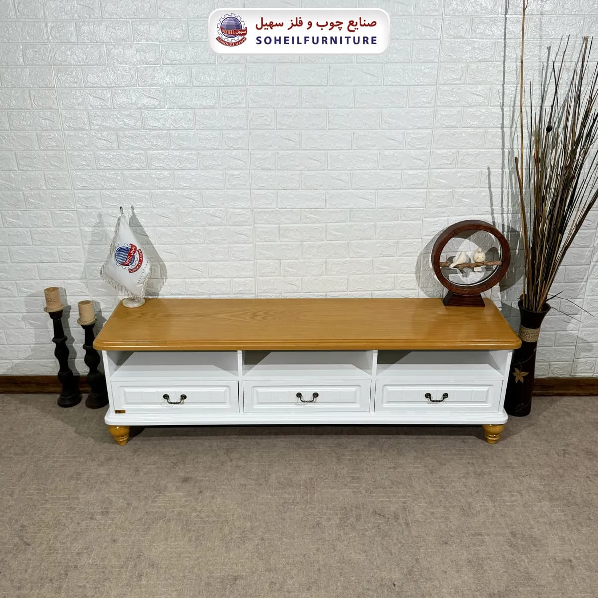 میز تلویزیون 140 3کشو سهیل روکش چوب طبیعی بلوط — تصویر ۲