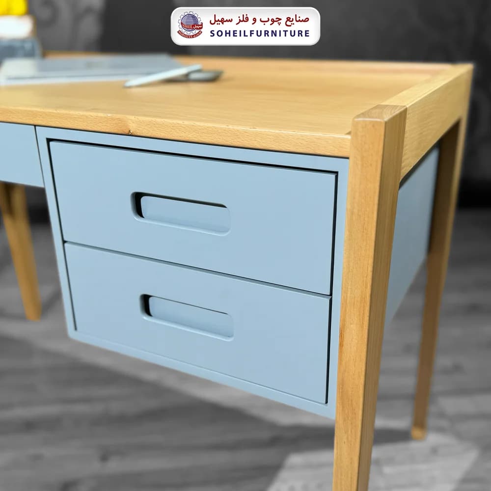 میز تحریر پرفروش آمازون 2025 (طوسی و خودرنگ چوب) — تصویر ۳