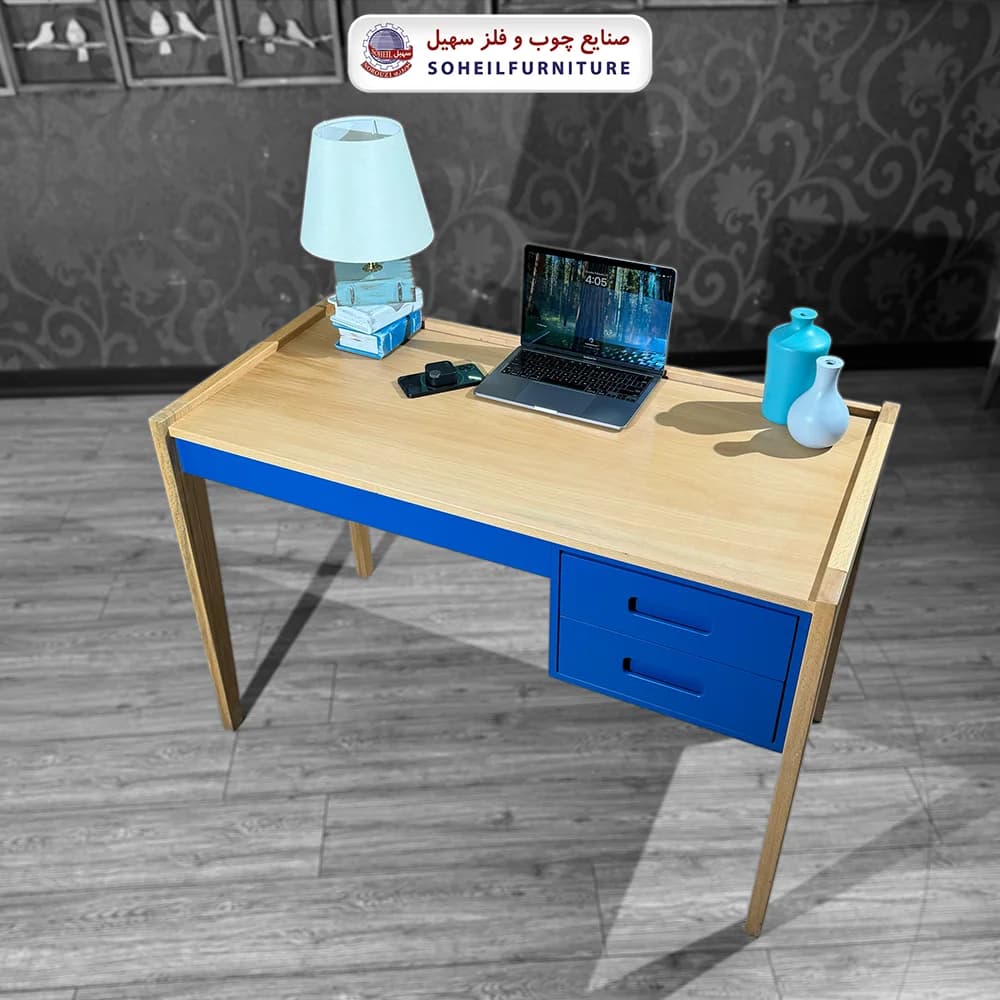 میز تحریر پرفروش آمازون 2025 (آبی و خودرنگ چوب) — تصویر ۲