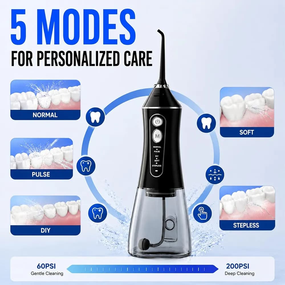 واترجت دندان و دستگاه شستشوی دهان با مخزن 320 میلیلیتری و 5 حالت شستشو برند Reure مدل JJC205 — تصویر ۳