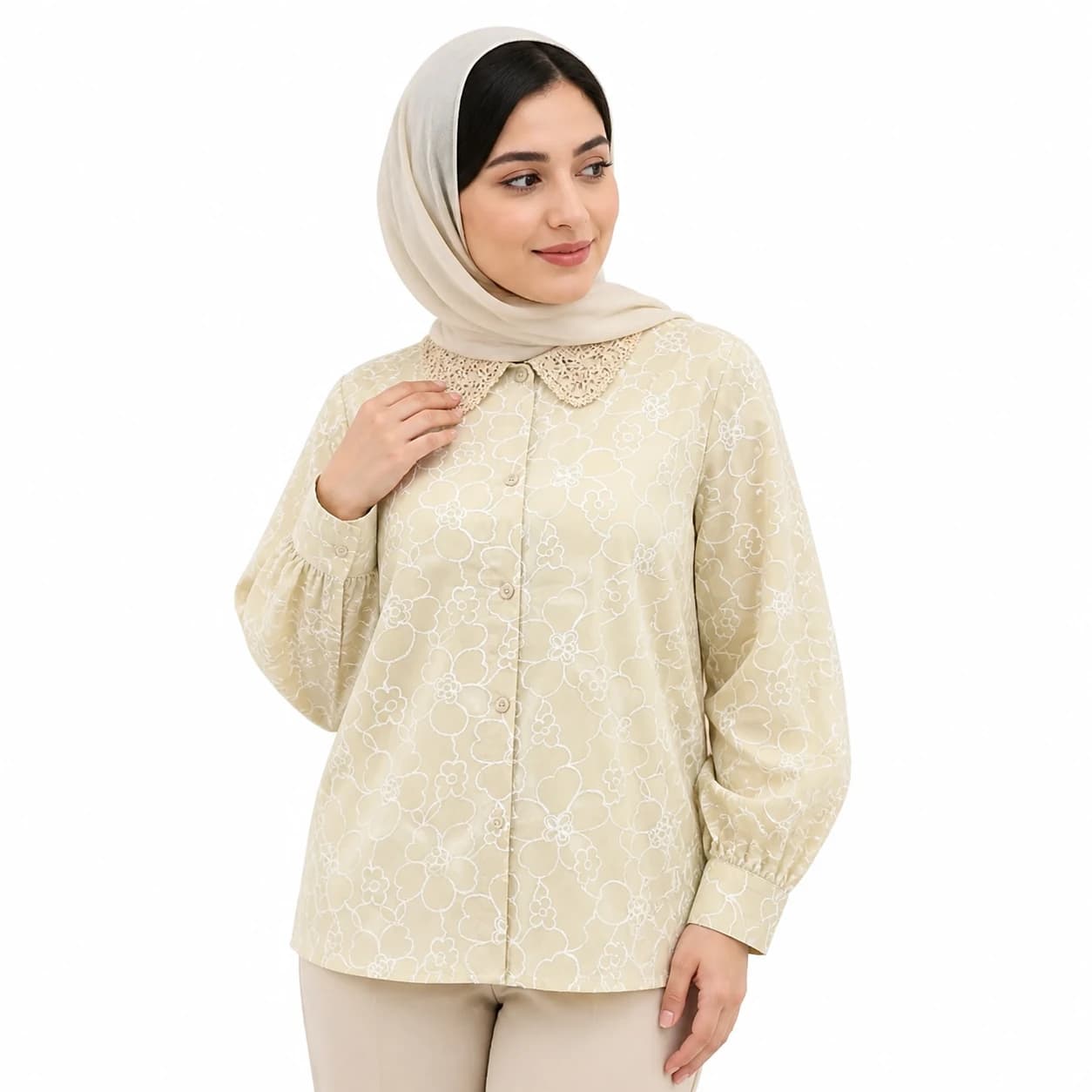شومیز خامه دوزی کرمی وارداتی
