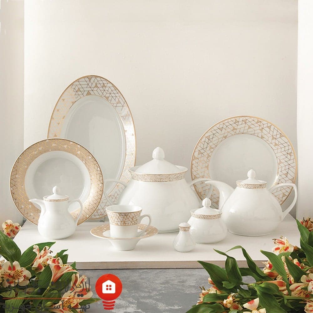 سرویس چینی ژئومتریکال نقره ای شهرزاد 108 پارچه 12 نفره — تصویر ۲