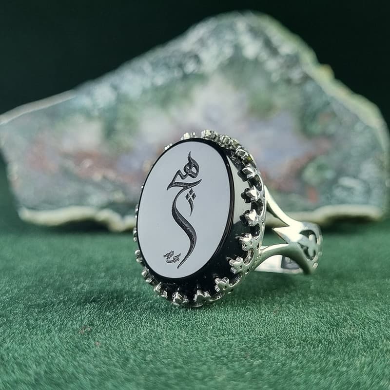 انگشتر نقره عقیق مردانه مدل سرنیزه طرح حکاکی هیچ کد 444 — تصویر ۷