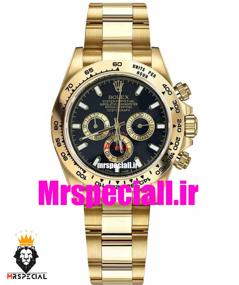 ساعت مردانه رولکس مدل دیتونا کوارتز فول دیت طلایی صفحه مشکی 020245 ROLEX DAYTONA
