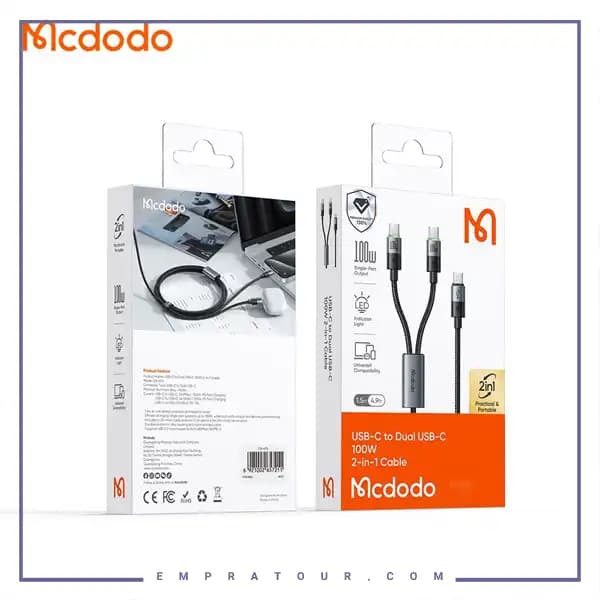 کابل شارژ چند سر تایپ سی 100 وات 1.5 متر مک دودو CA-6740 — تصویر ۳