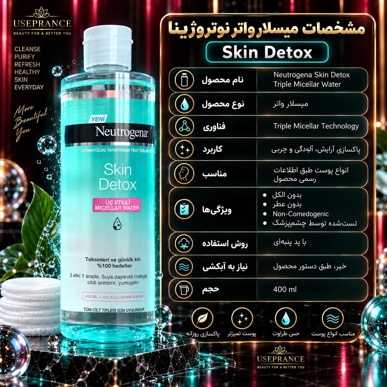 میسلار واتر نوتروژینا Skin Detox حجم 400 میل؛ بررسی و روش استفاده — تصویر ۵