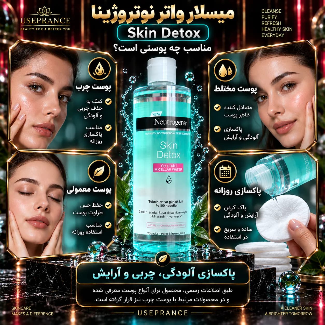 میسلار واتر نوتروژینا Skin Detox حجم 400 میل؛ بررسی و روش استفاده — تصویر ۴