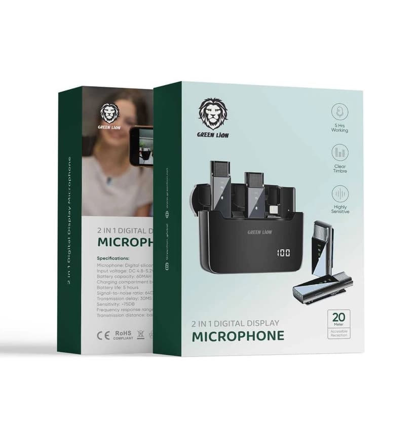 میکروفن بی سیم گرین لاین مدل 2 در 1 Green Lion 2 in 1 Digital Display Microphone (Lightning Connector) — تصویر ۲