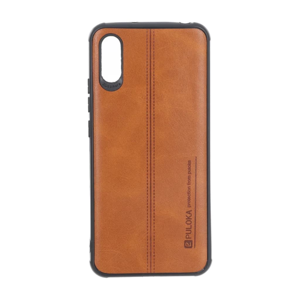 قاب Puloka طرح چرم دوخت دار Xiaomi Redmi 9A / Redmi 9A Sport / Redmi 9AT – قهوه ای — تصویر ۲
