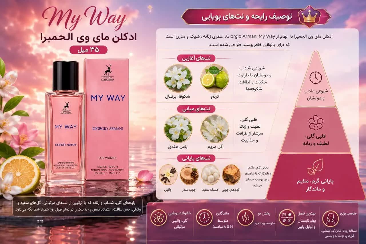 ادکلن مای وی ( my way ) 35 میل شرکت الحمبرا امارات — تصویر ۸