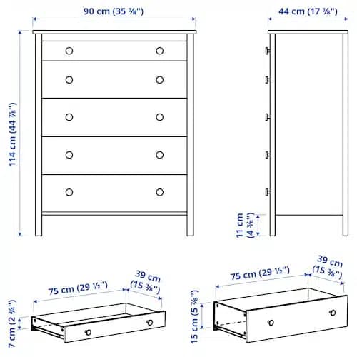 درارو سفید 5 کشو ایکیا مدل KOPPANG/ سایز 114×90 سانتی متر — تصویر ۵