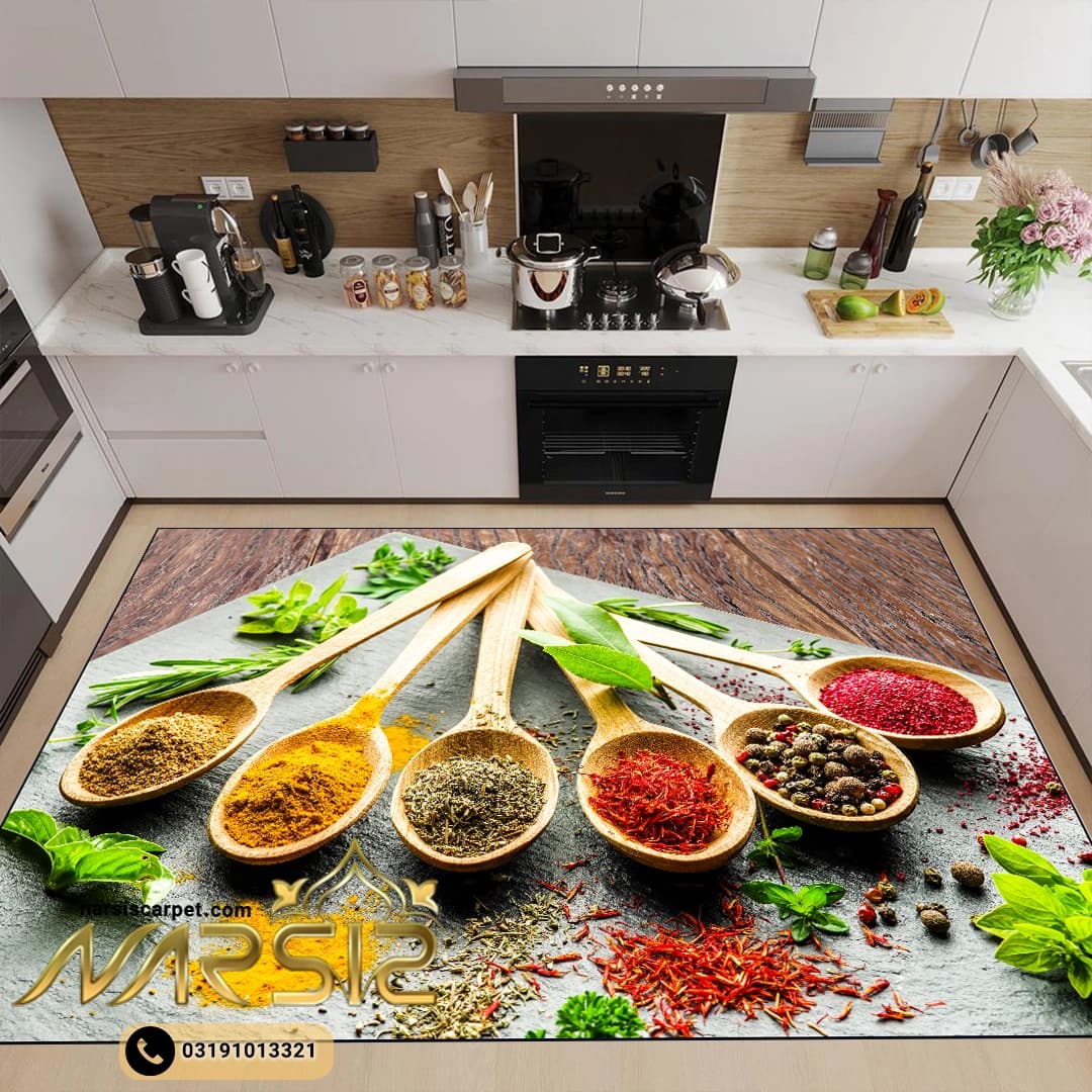 فرشینه آشپزخانه طرح ادویه جات در قاشق چوبی کد 7051 — تصویر ۲