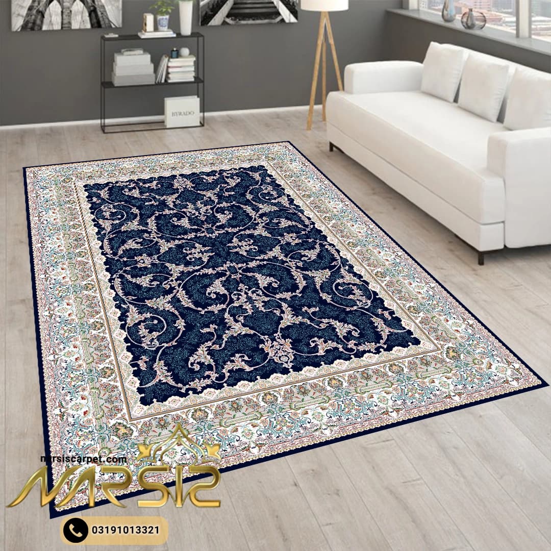فرشینه فرش افشان طرح گیسو رنگ سرمه ای کد 9036 — تصویر ۲