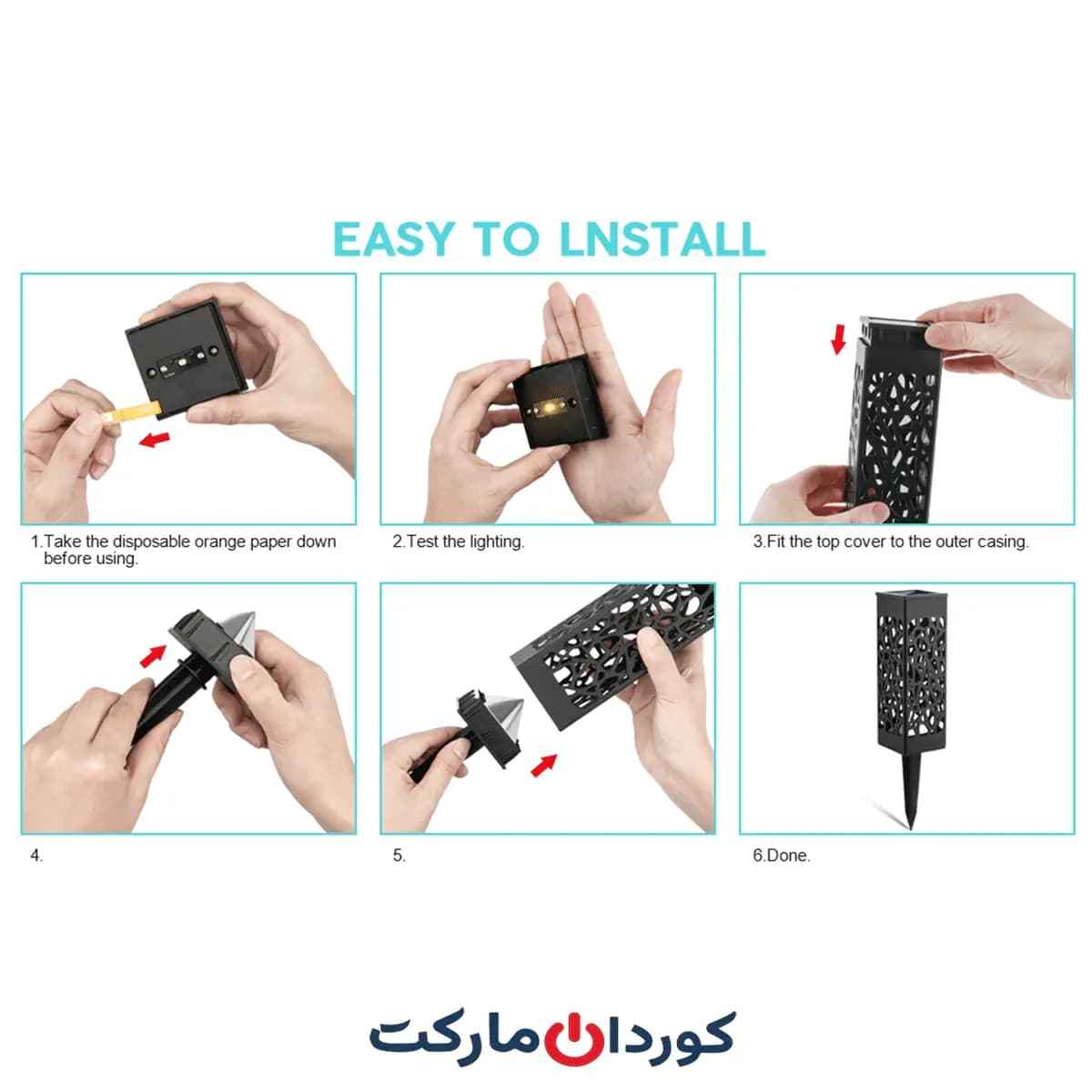 پک 3 عددی چراغ باغ با پنل شارژ خورشیدی — تصویر ۳