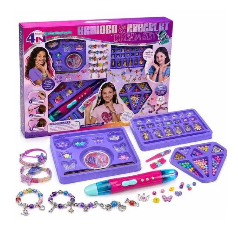 ست بافت مو و دستبند با مهره و آویز دخترانه ۴ در ۱ مدل Princess Collection کد KSY1018