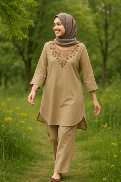 ست تونیک شلوار نخی گلدوزی مجلسی زنانه خوشگل سرسنگین