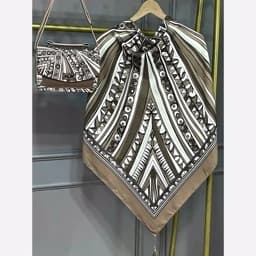 ست کیف و روسری (شال) طرح ریما نسکافه ای روسری نخی قواره 130 — تصویر ۲