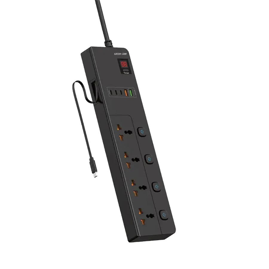 چندراهی برق تایمر دار با کابل متصل تایپ سی گرین لاین Green Lion GS-800 Power Socket 2M 3500W