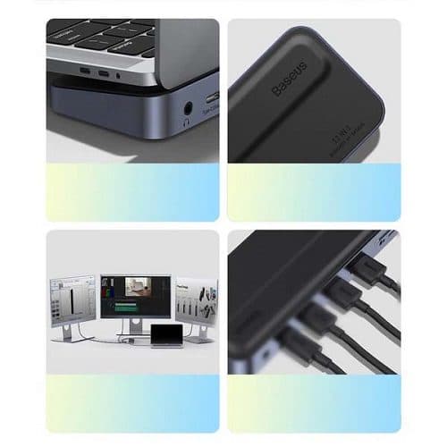 هاب تایپ سی 11 پورت باسئوس مدل WKSX030013 با 3 پورت USB 3.0 و پورت SD/TF و RJ45 و HDMI و VGA و Type-C و AUX — تصویر ۸