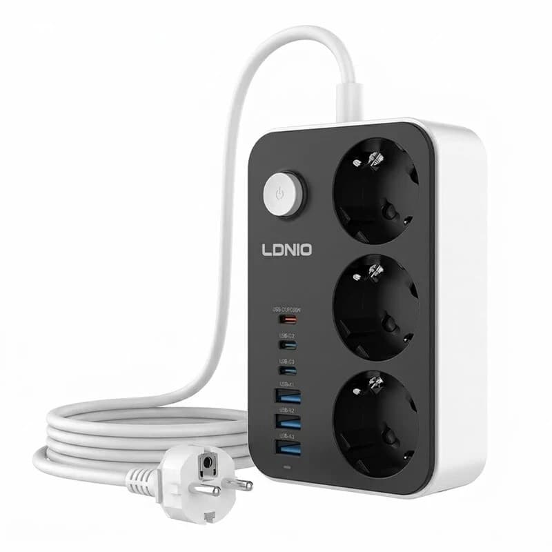 چند راهی 3 خانه ارت دار الدینیو SE3631C با کابل 2 متری + شارژر USB و Type-C — تصویر ۶