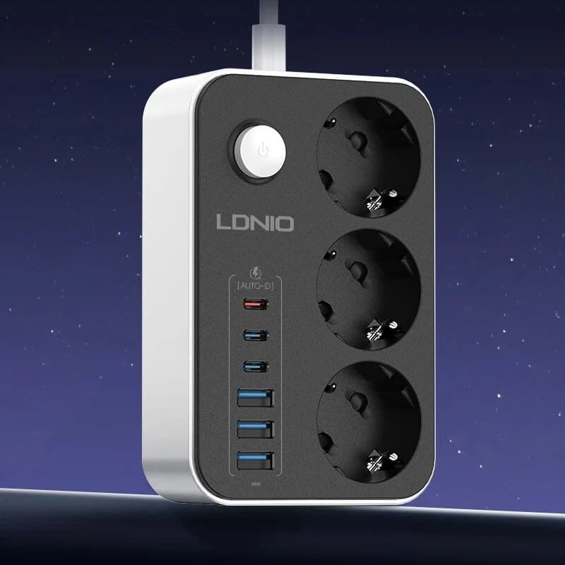 چند راهی 3 خانه ارت دار الدینیو SE3631C با کابل 2 متری + شارژر USB و Type-C — تصویر ۸