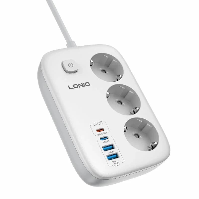 چند راهی 3 خانه ارت دار الدینیو SE2 با کابل 2 متری + شارژر USB و Type-C — تصویر ۵