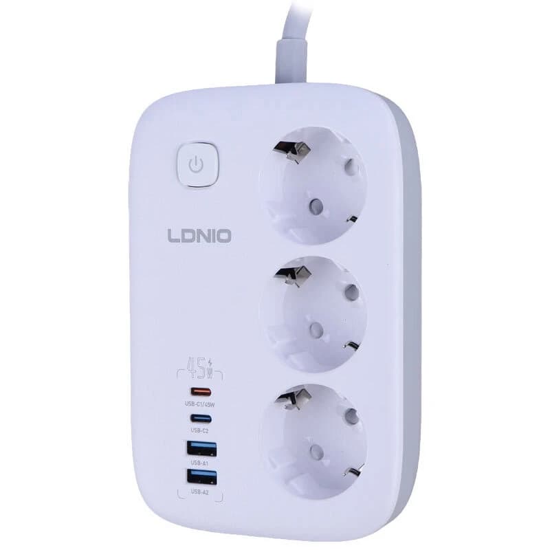 چند راهی 3 خانه ارت دار الدینیو SE2 با کابل 2 متری + شارژر USB و Type-C — تصویر ۸