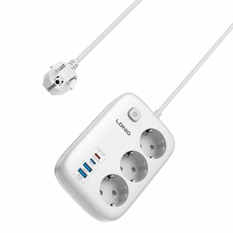 چند راهی 3 خانه ارت دار الدینیو SE2 با کابل 2 متری + شارژر USB و Type-C — تصویر ۶