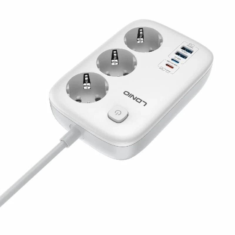 چند راهی 3 خانه ارت دار الدینیو SE2 با کابل 2 متری + شارژر USB و Type-C — تصویر ۳