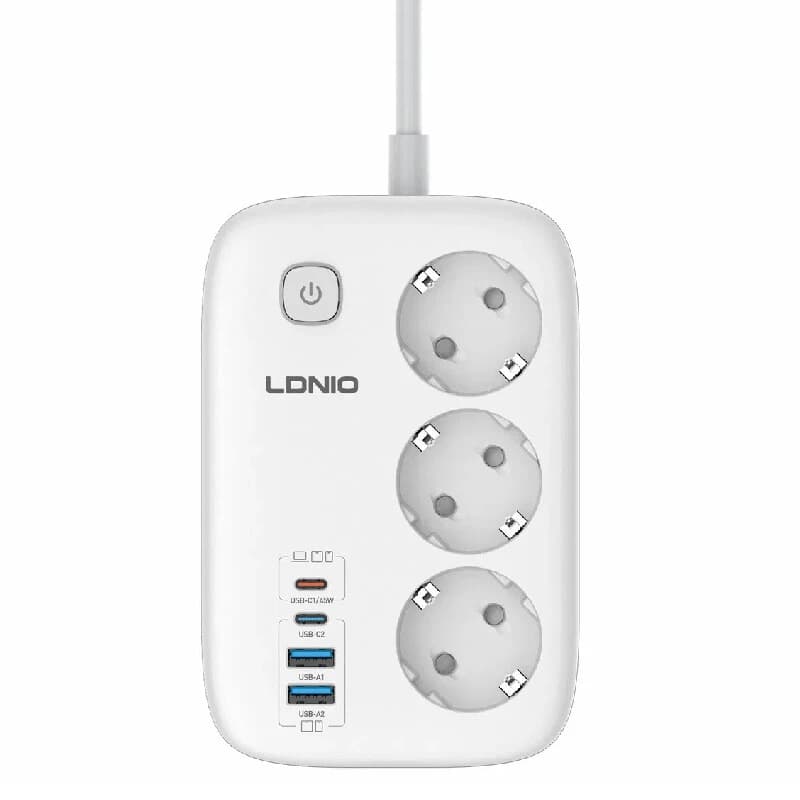 چند راهی 3 خانه ارت دار الدینیو SE2 با کابل 2 متری + شارژر USB و Type-C — تصویر ۴