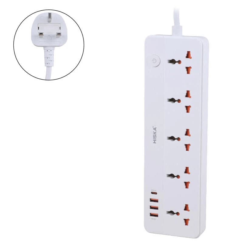 چند راهی 5 خانه هیسکا CH-5517UK با کابل 2 متری + شارژر USB و Type-C — تصویر ۴