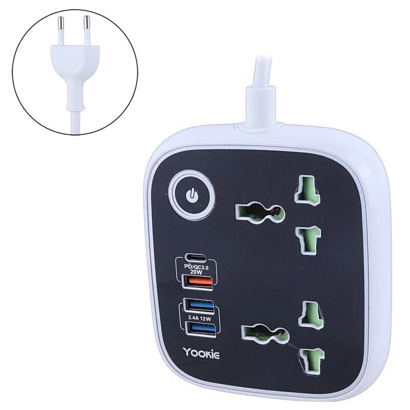 چند راهی 2 خانه یوکی EB03 با کابل 1.4 متری + شارژر USB و Type-C — تصویر ۳