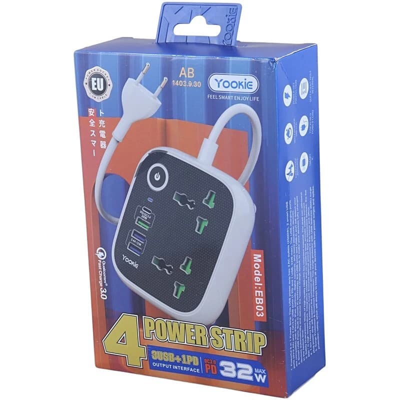 چند راهی 2 خانه یوکی EB03 با کابل 1.4 متری + شارژر USB و Type-C — تصویر ۲