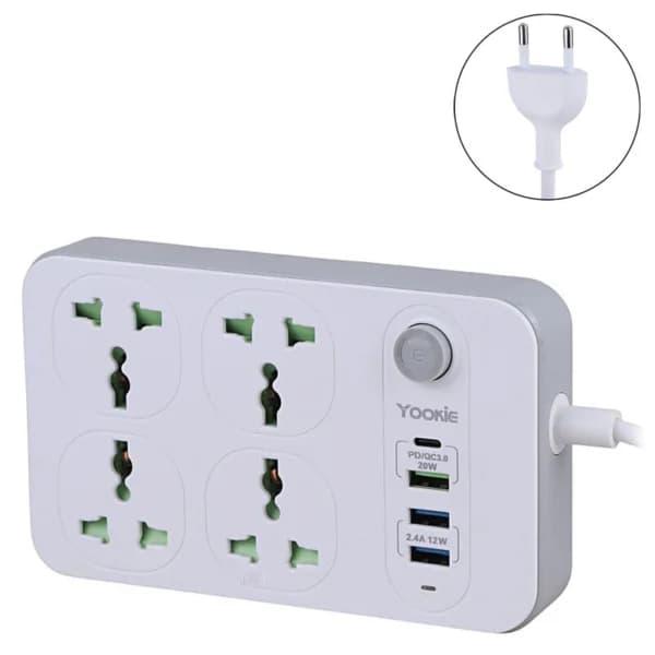 چند راهی 4 خانه یوکی EB01 با کابل 1.5 متری + شارژر USB و Type-C — تصویر ۷