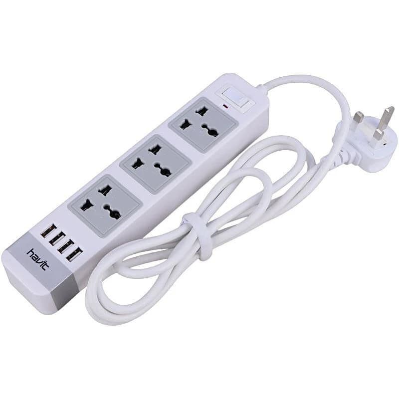 چند راهی 3 خانه ارت دار هویت HV-SP8803 با کابل 2 متری + شارژر USB — تصویر ۳