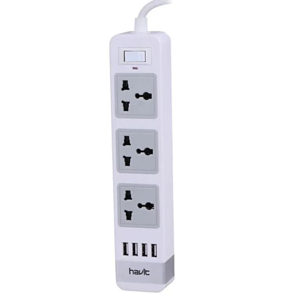 چند راهی 3 خانه ارت دار هویت HV-SP8803 با کابل 2 متری + شارژر USB — تصویر ۸