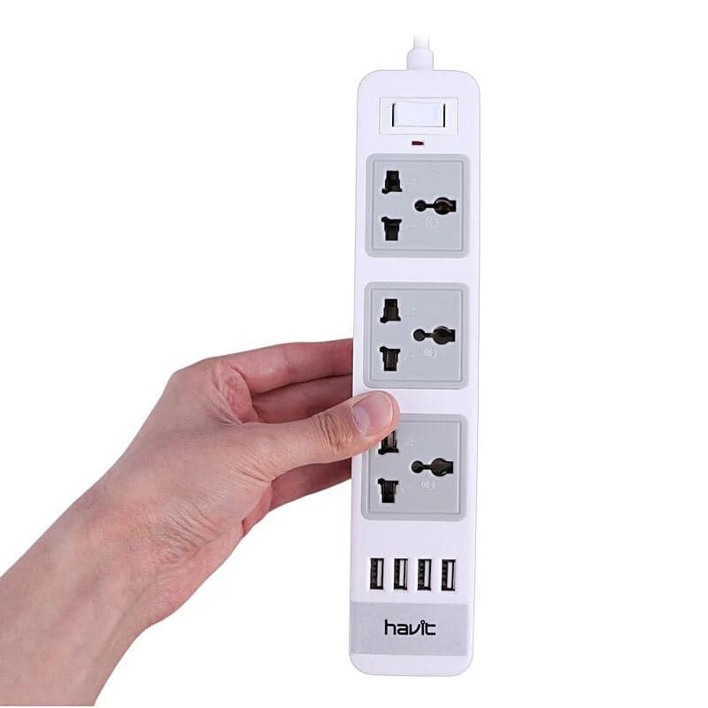 چند راهی 3 خانه ارت دار هویت HV-SP8803 با کابل 2 متری + شارژر USB — تصویر ۶