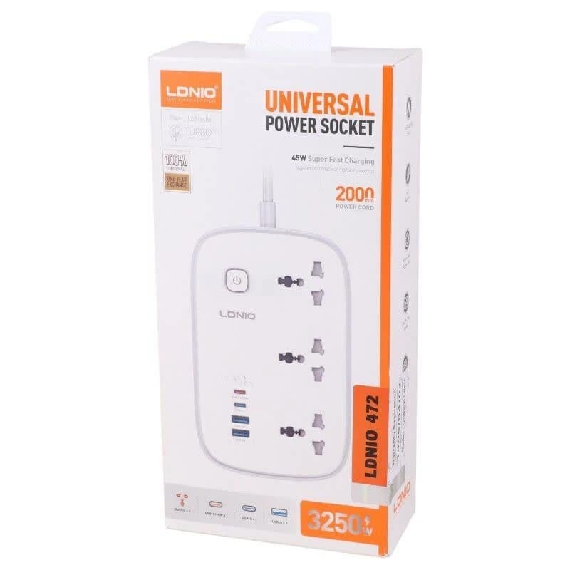چند راهی 3 خانه ارت دار الدینیو SC6 با کابل 2 متری + شارژر USB و Type-C — تصویر ۲