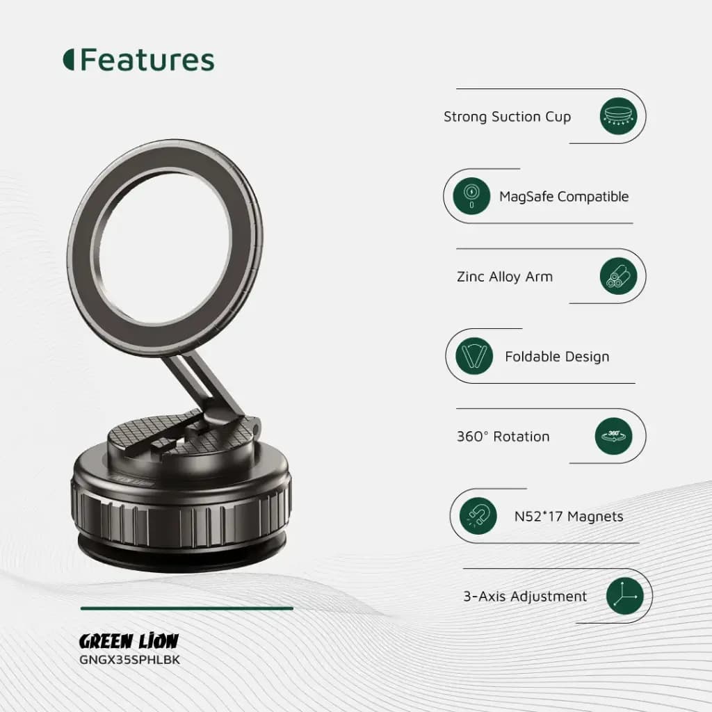 هولدر موبایل گرین لاین مدل GX-35 | نگهدارنده مکشی مگسیف Green Lion — تصویر ۲
