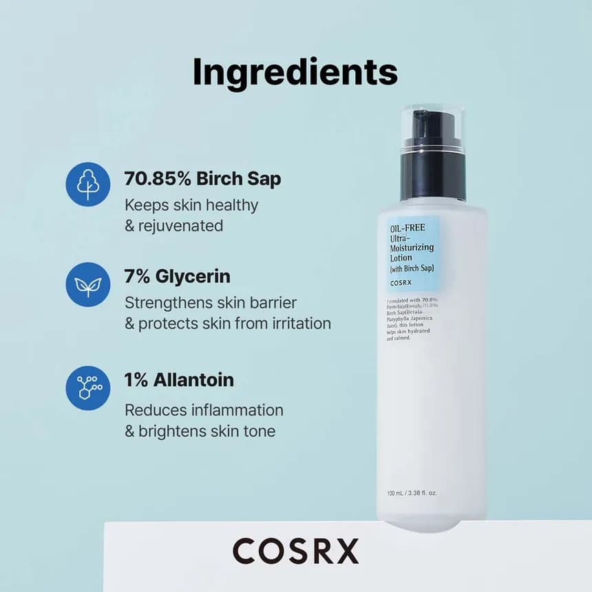 کرم مرطوب کننده و آبرسان فاقد چربی کازارکس اصل | COSRX Oil-Free Ultra-Moisturizing Lotion حجم 100 میلی لیتر — تصویر ۴