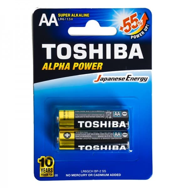 باتری قلمی آلکالاین توشیبا TOSHIBA مدل LR6GCH BP-2 1.5V AA ALPHA POWER پک 2 تایی